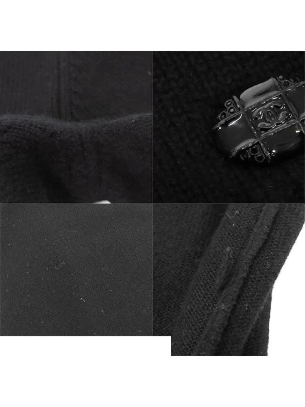 Chanel Knit Dress Black Cashmere Three Quarter Sleeve CC Logo Coco Buttons 36